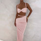 Square Collar 2 Piece Set Women Bra+Skinny Long Skirts Bandage Ruched 2025 Summer Vacation Beach Party Trend Suits
