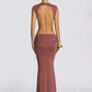 Women Cutout Backless Sexy Maxi Dress Elegant High Neck Sleeveless Ruched Bodycon Club Party Beach Long Dress Fashion