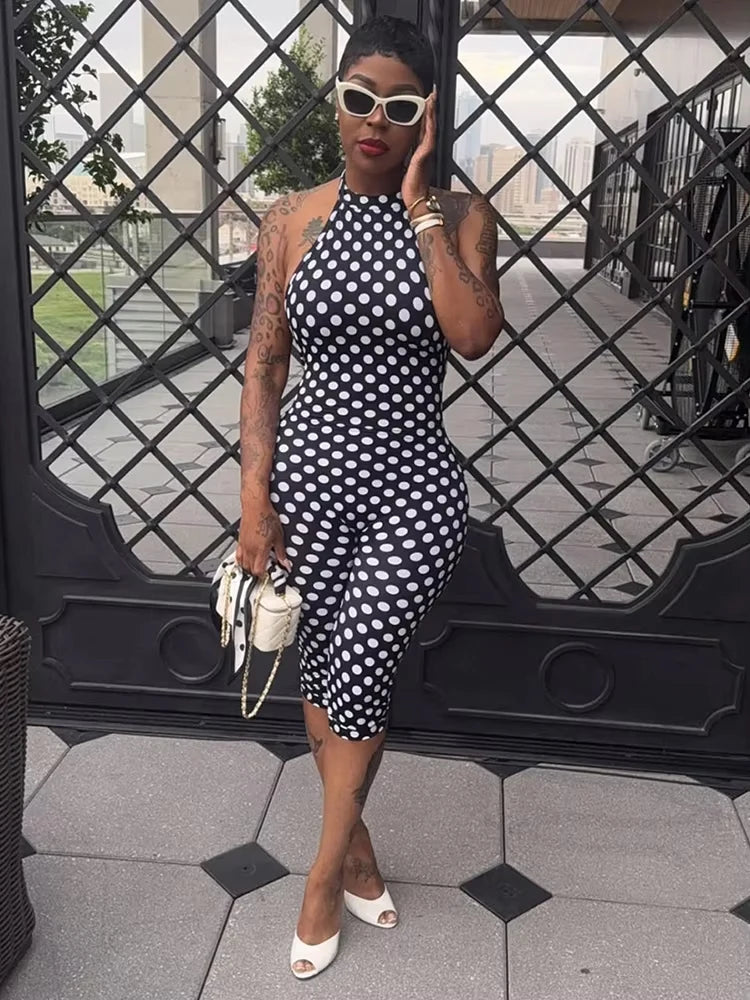 Sexy Print Halter Romper Women Bandage Summer Colorful Hipster Backless Activity Workout Fit Tight Stretch Playsuits