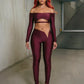 Sexy 2-Piece Set Women Hollow Slash Neck Full Sleeve Crop Tops+v-Waist Skinny Pants High Elasticity Chic Streetwear