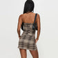 Women's Summer 2 Piece Skirt Outfits Fashion Off Shoulder Plaid Tube Tops + Mini Skinny Bodycon Skirt Set Y2k Streetwear