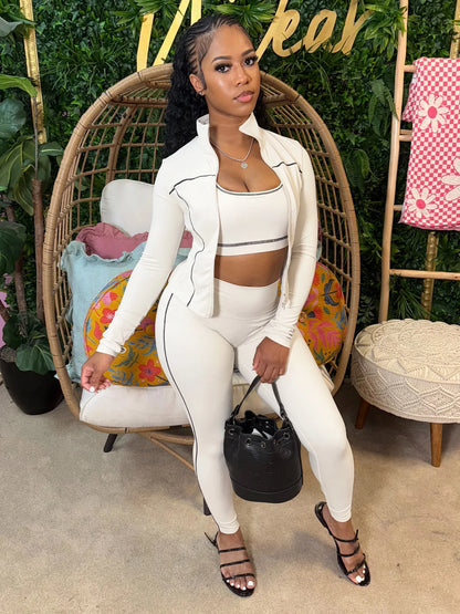 Casual 3 Piece Set Women Tracksuit Elastic Vest+Zip Jacket+Leggings Matching Street Sporty Fitness Street Shapewear