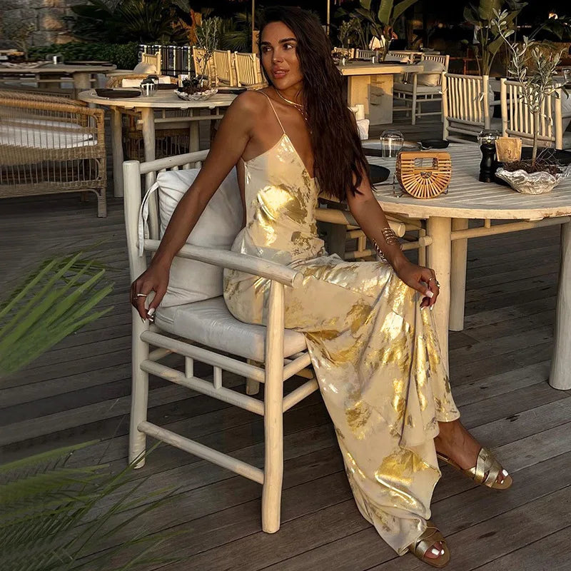 Deep V Neck Backless Long Dresses Sexy Beach Party Spaghetti Strap Maxi Dress Vacation Outfits for Women