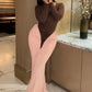 Peach Hip Dress Women Elegant Patchwork Pleat O-Neck Full Sleeve Autumn Trend Classic Sexy Stretch Skinny Maxi Bodycon