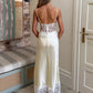 Spaghetti Strap Backless Sexy Maxi Dress Women Elegant Lace Patchwork Satin V Neck Sleeveless Club Party Long Dresses