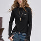 2025 Winter New Arrivals Casual Animal Embroidered Flounce Sleeve Long Sleeve Half Neck T-shirt For Woman