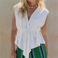 Women V Neck Sleeveless Tie Waist Tank Top Irregular Asymmetrical Hem Peplum Blouse Casual Summer Beach Vacation Vest