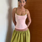 High Street 2 Piece Set Woman Color Blocking Low-Neck Backless Navel Exposed Camisole+Straight Pants Casual Fashion Suit