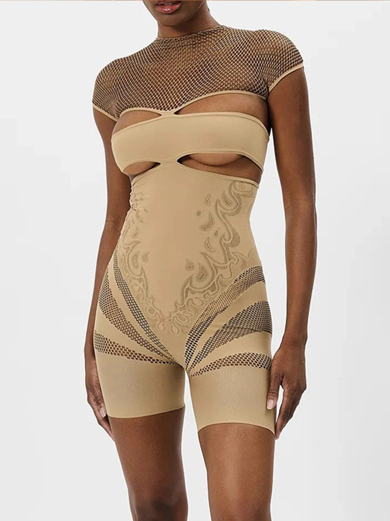 Sexy Hollow Playsuits Women Thin Sexy Patchwork Body-Shaping Midnight Party Clubwear Stretch Activity Summer Romper