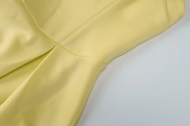 Halter Backless Long Dresses for Summer French Style Elegant Yellow Dress Woman Clothes