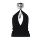 Hardwear Detail Hollow Backless Halter Top Black Tanks & Camis Sexy Summer Deep V Neck Crop Tops Woman