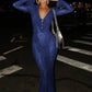 Deep V Neck Long Sleeve Sexy Maxi Dress Women Gown Elegant Leopard Print Mesh See Through Club Party Long Dresses