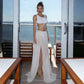 See Through Mesh White 2 Piece Set Crop Top and High Slit Maxi Skirt Sexy Birthday Outfit Woman Matching Sets