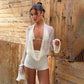 See Through Lace Sexy 3 Piece Set Long Sleeve Top and Shorts Suit for Woman Beach Vacation Outfits