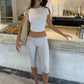 Fashion Classic 2 Piece Set Women Trend Simple O-Neck Short Sleeve Crop T-Shirt+Capri Pants Chic Sport Street Suits