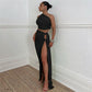 Two Piece Set for Women Crop Top Slit Long Skirt Sexy Black Outfits Dinner Party Club Dress