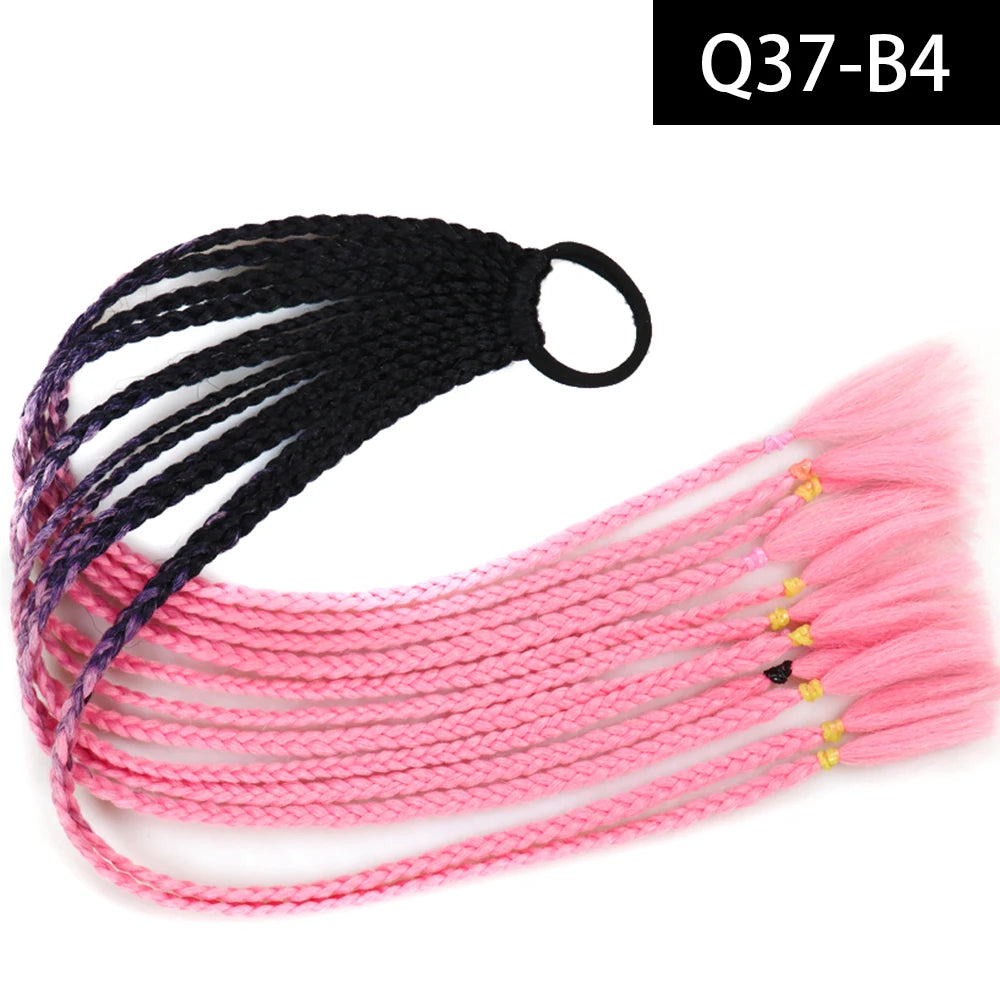 Synthetic Colored Braided Ponytail Hair Extension Rainbow Color Braids Pony Tail With Elastic Band Girl's Pigtail
