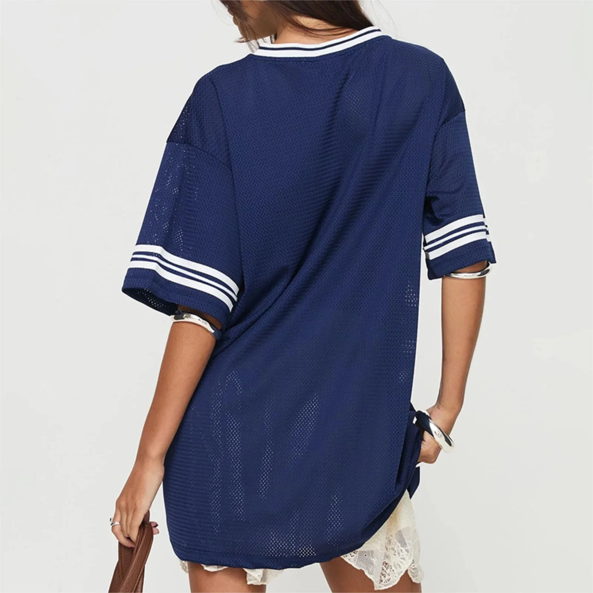 Oversized Jersey Shirts for Women Number Graphic Baggy Tees 90s V Neck Half Sleeve T-Shirts Streetwear Clothes