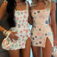 Sequins Print Sexy Mini Dress Women Robe Fashion Sparkle Square Collar Sleeveless Backless Split Club Party Dresses