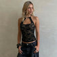 See Through Lace Hollow Backless Halter Tops Sexy Black Going Out Crop Top Woman Rave Clothing Tanks & Camis