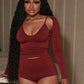 Trend 3 Piece Set Women Fashion Low-Neck Backless Camisole+Bike Shorts+Full Sleeve Jacket Simple Street Sport Suits