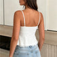 Women Adjustable Spaghetti Strap Cami Top Floral Jacquard Front Tie Lace Ruffle Hem Cropped Summer Casual Tank Top