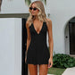 Deep V Neck Backless Pleated Mini Dress Sexy Summer Fit and Flared Dresses Woman Clothing