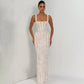 Floral Lace White Square Neck Sleeveless Maxi Dress Evening Party Dresses Woman Elegant Luxury