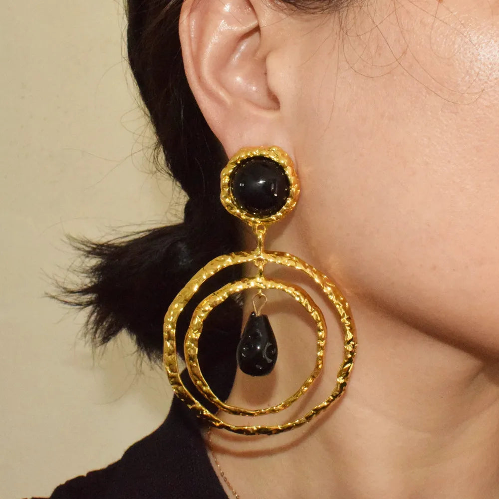 Fashion Show Alloy Golden Round Drop Dangle Earrings for Women Jewelry Baroque Style Party Dress Statement Earrings Accessories