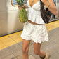 Women Y2k Lace Trim Mini Skirt Floral Eyelet Embroidery Half Slip Underskirts Cute Low Rise Summer Skater Skirt