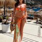 Sexy Colorful Print 3 Piece Set Women Y2K Double Buckle Tube Bra+Thong+Split Skirts Vacation Beach Swimsuit Clubwear