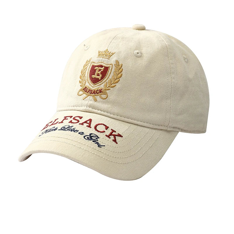 Vintage Crest Crown Embroidery Baseball Cap, Washed Cotton Curved Brim Adjustable Dad Hat for Daily Outdoor