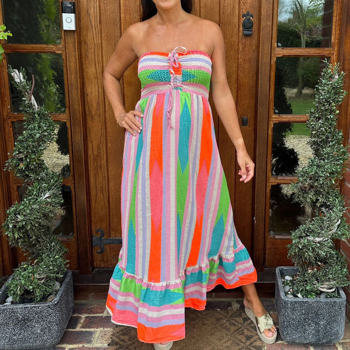 Women's Strapless Long Dress Y2K Vintage Bohemian Sleeveless Drawstring Loose Tube Dress Summer Beach Sun Dress