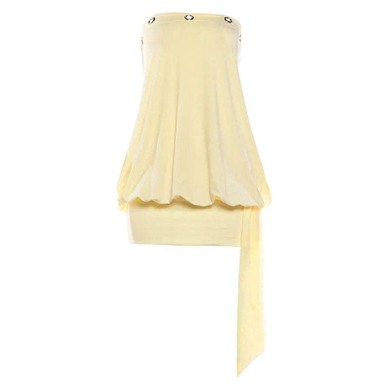 Strapless Backless Mini Dresses Sexy Beach Vacation Outfits Yellow Summer Dress for Woman 2026