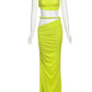 Summer Trend 2 Piece Set Women Irregular Skew Collar Bandage Backless Tops+Ruched Skirts Beach Vacation Elegant Suit