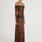 Women Off Shoulder Leopard Print Maxi Dress Long Sleeve Cutout Bodycon Evening Party Gown Formal Wedding Guest Dress