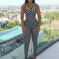 Sexy Backless Jumpsuit Women Trend Polka Dot Print Sleeveless Square Collar Skinny Coquette Midnight Club Streetwear