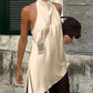Women Backless Halter Crop Top Solid Color Satin Slip Tank Top Casual Office Ladies Off Shoulder Evening Party Vests