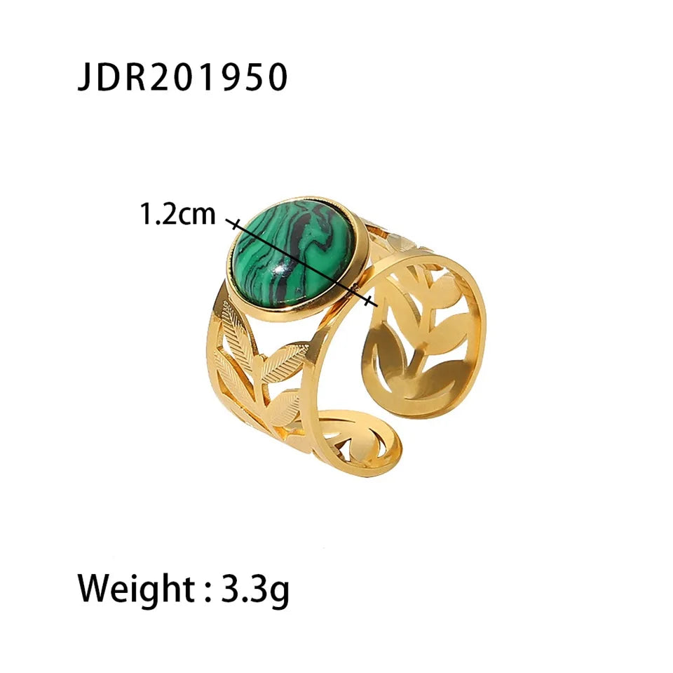 New Design Natural Stone Stainless Steel Ring Women Waterproof Stylish Golden Jewelry 2022 NEW Set