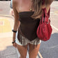 Lace Up Tassel Backless Crop Tops Streetwear Woman Clothing Sexy Summer Halter Top Club Wear