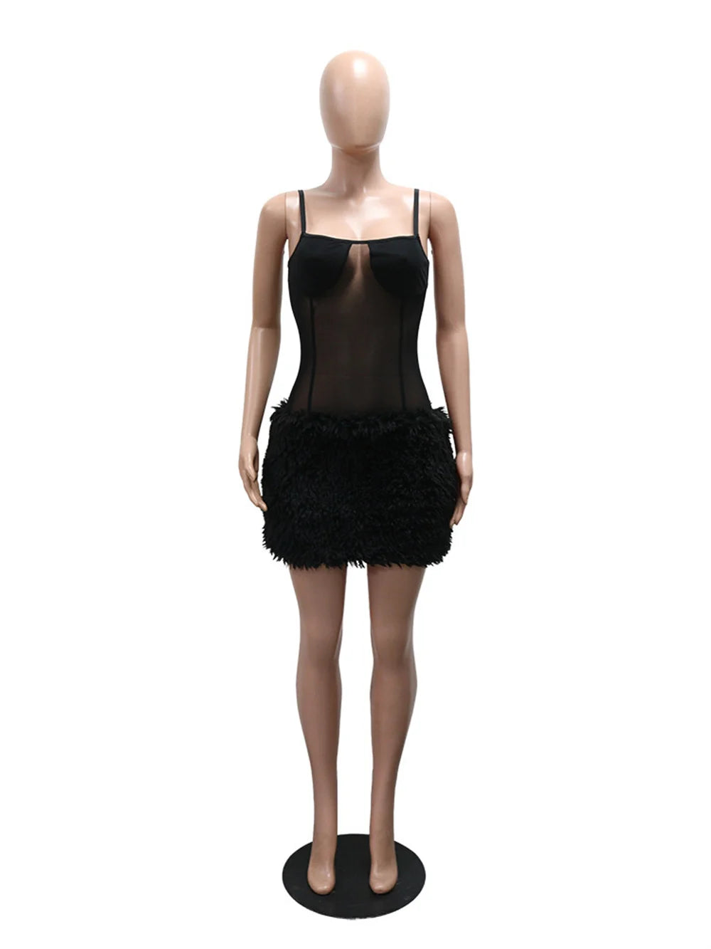 Patchwork Feather Dress Women Sexy Sleeveless Coquette Peach Hip Midnight Party Clubwear Stretch Skinny Mini Bodycon