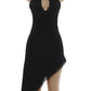 Sexy Tassel Patchwork Dress Women Fashion Halter Bandages Irregular Hem Deep V-Neck Simple Elegant Party Club Bodycon