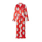 Satin Women Christmas Pajama Set Ruffle Trim Long Sleeve Shirt And Pants Santa Candy Cane Print Holiday Sleepwear