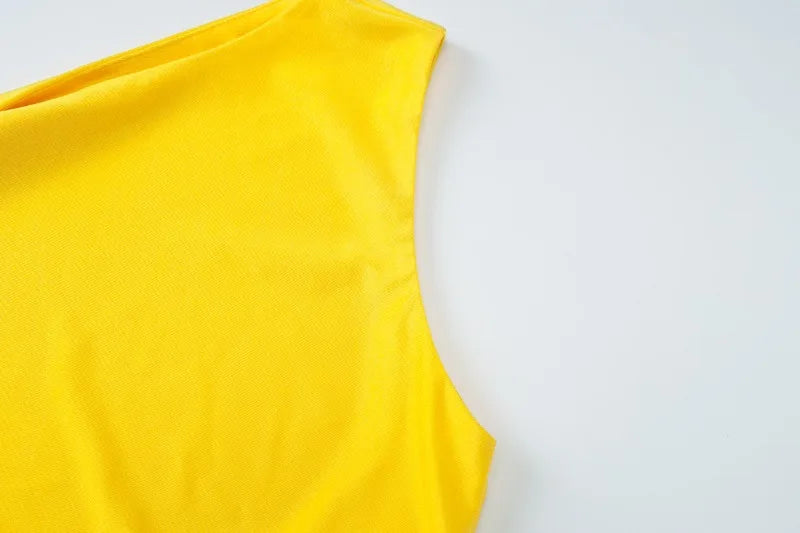 Asymmetrical Cutout One Shoulder Mini Dress Yellow Black Sexy Beach Vacation Dresses for Summer Outfits