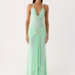 Halter Deep V Neck Sexy Maxi Dress Women Elegant Off-shoulder Sleeveless Backless Draped Ruched Slinky Club Party Dress