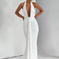 Deep V Neck Draped Ruched Sexy Maxi Dress Women Summer Fashion Halter Sleeveless Backless Club Party Long Dress Elegant
