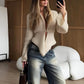 Single Button Cardigan Sweater Woman Elegant Deep V-Neck Full Sleeve Irregular Office Simple Streetwear Jackets Coat
