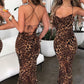 Elegant Leopard Print Maxi Dress For Women Summer Sexy Club Party Dresses Female Spaghetti Strap Sleeveless Long Dress