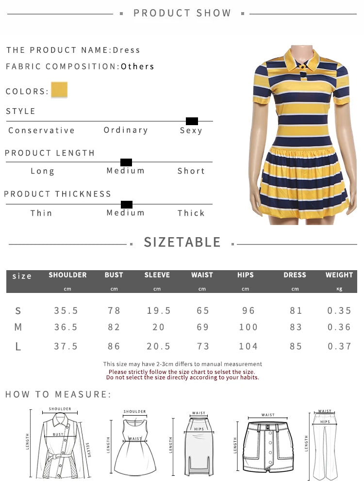 Stripe Print Mini Dress Woman Summer Trend Button Lapel Shots Sleeve Shape Waist Daily Casual Sporty Style Bodycon