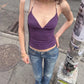 Pearl Decoration Camisole Women Halter v-Neck Hottie Sexy Midnight Skinny Hip-Hop Style Music Festival Stretwear